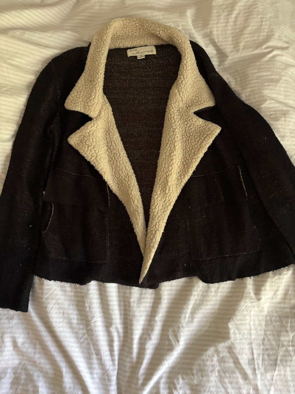 Vintage black Jacket with Cream Sherpa Trim